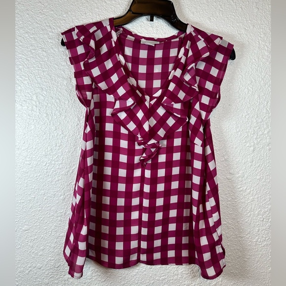 Liz Claiborne Tops - Liz Claiborne Pink Gingham Sleeveless Ruffle Blouse – Size PS